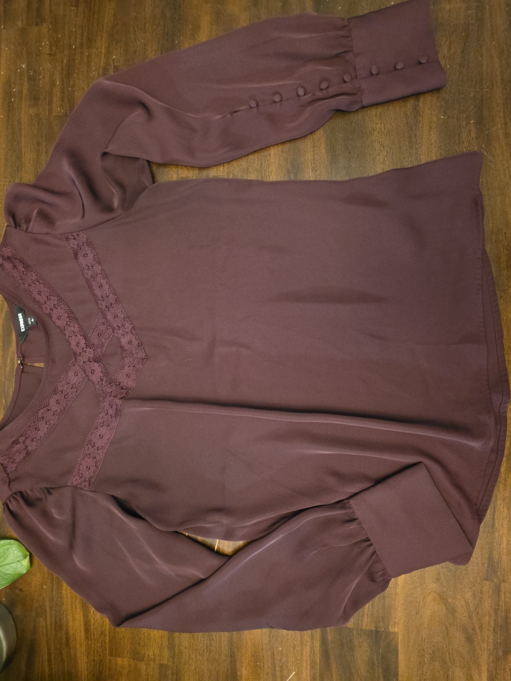 Express Burgundy Long Sleeve Lace Yoke Blouse Maroon Top